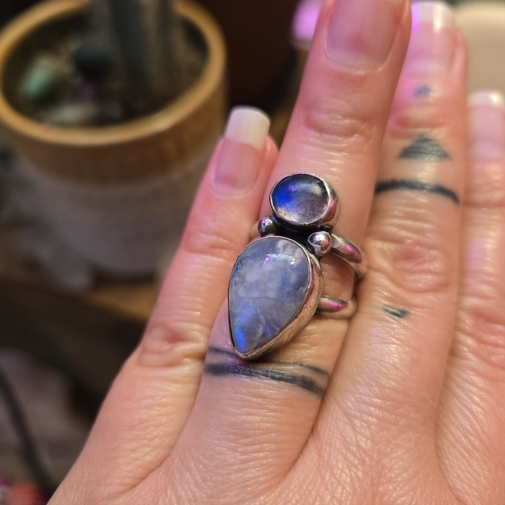 Aesthetic Arrest Sterling Silver Moonstone Double-Stone Ring 6 New Moon